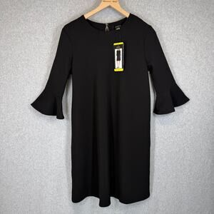 A.B.S. COLLECTION Women's Black Shift Dress Small 3/4 Bell Sleeve Keyhole